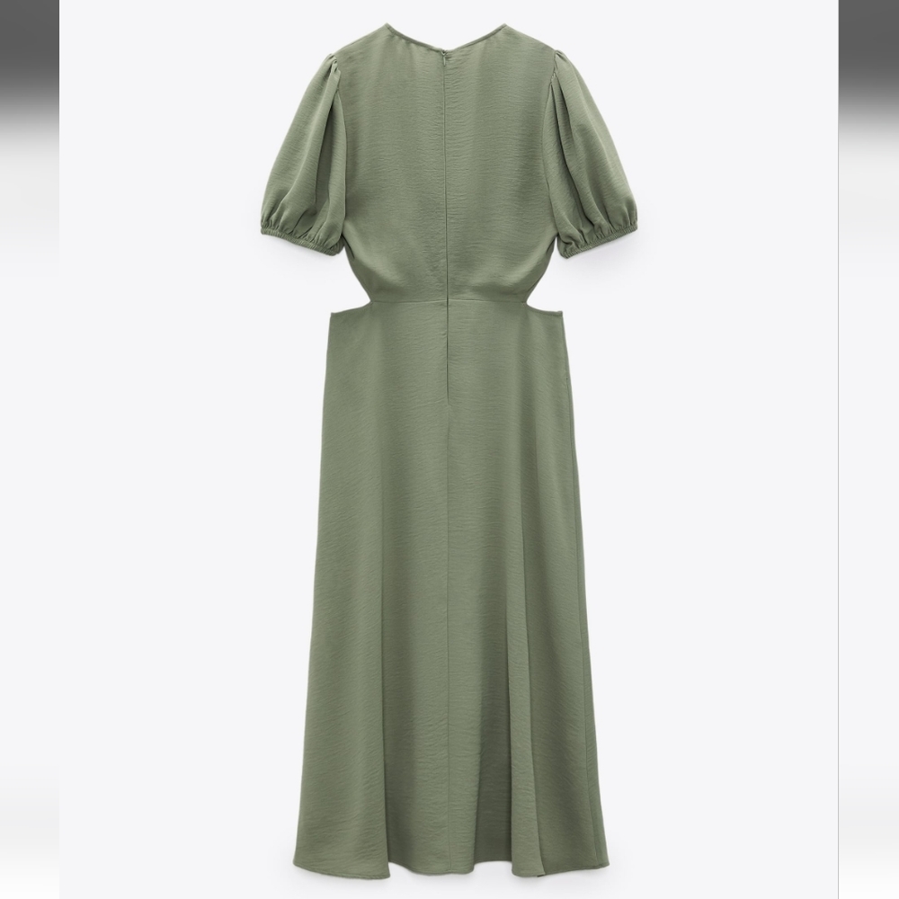NWT Zara Olive Green Cut Out Midi Dress, Size L - Picture 9 of 12